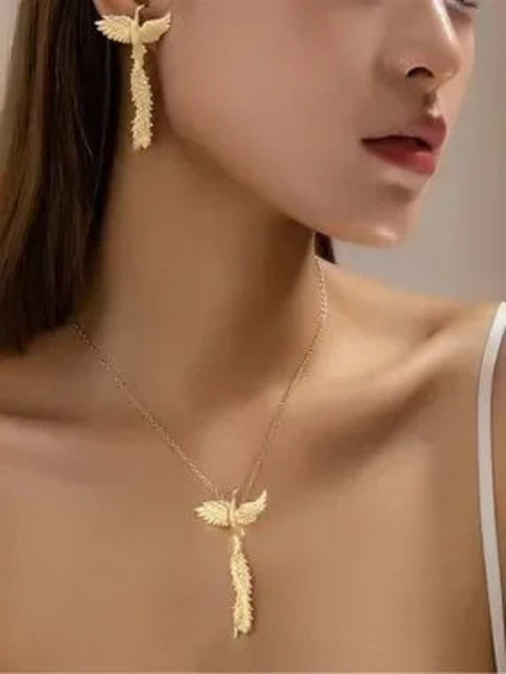 Phoenix Rise Gold Necklace & Earring Set